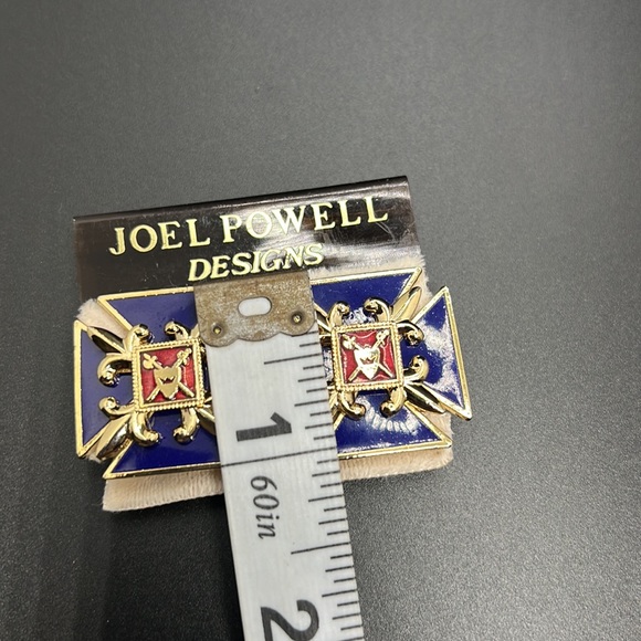 Vintage Joel Powell Gold/Blue/Red Tone Clip Earrings - Picture 5 of 5